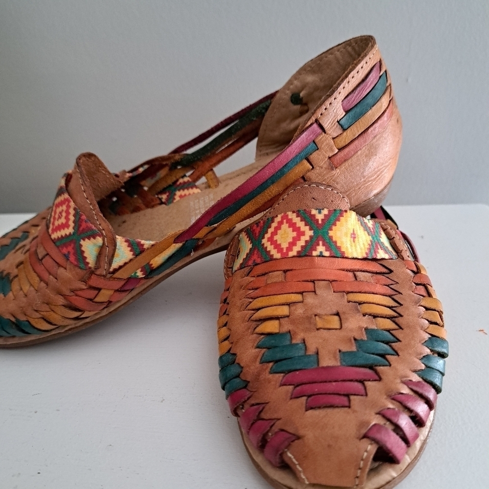 Artesanias Lupita Leather Wedge slip on Shoes sandals AZTEC Southwestern Artsy 6 - Picture 5 of 11